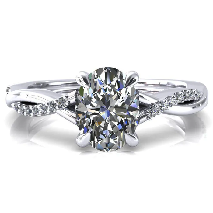 Fire Brilliance Rings Shana Oval Center Stone 4 Claw Prong 12 Infinity Diamond Accent Ring Engagement Ring