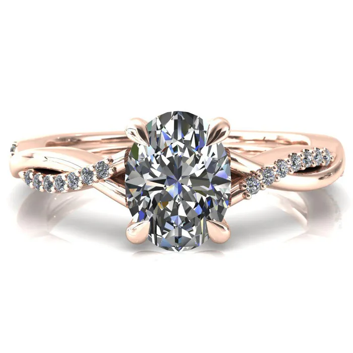 Fire Brilliance Rings Shana Oval Center Stone 4 Claw Prong 12 Infinity Diamond Accent Ring Engagement Ring