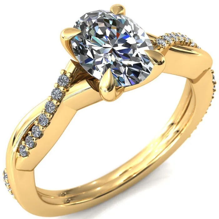 Fire Brilliance Rings Shana Oval Center Stone 4 Claw Prong 12 Infinity Diamond Accent Ring Engagement Ring