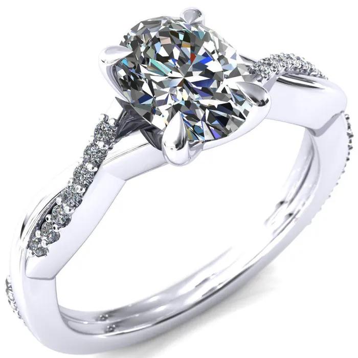 Fire Brilliance Rings Shana Oval Center Stone 4 Claw Prong 12 Infinity Diamond Accent Ring Engagement Ring
