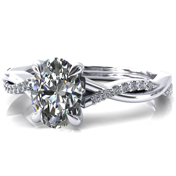 Fire Brilliance Rings Shana Oval Center Stone 4 Claw Prong 12 Infinity Diamond Accent Ring Engagement Ring