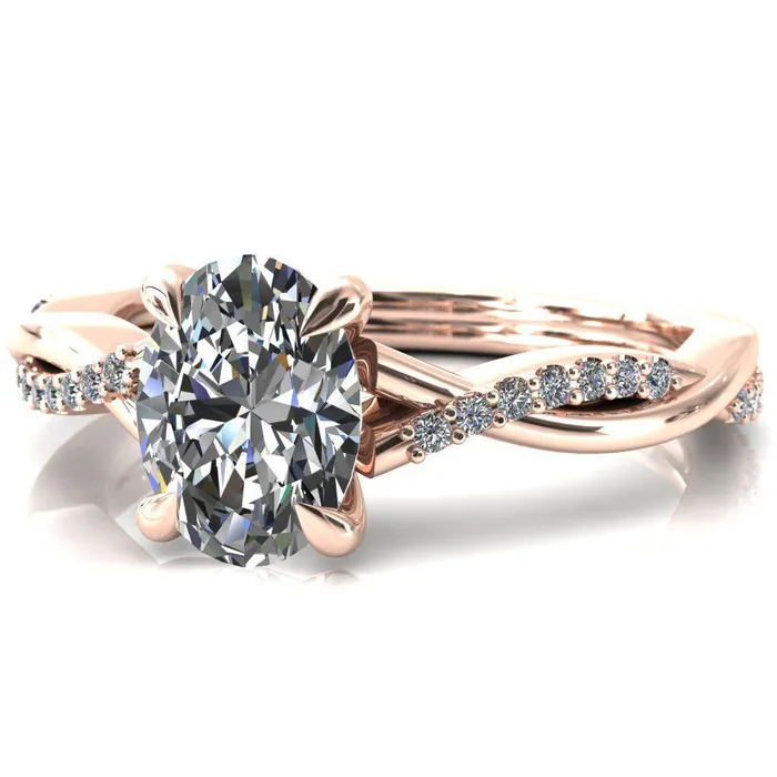 Fire Brilliance Rings Shana Oval Center Stone 4 Claw Prong 12 Infinity Diamond Accent Ring Engagement Ring