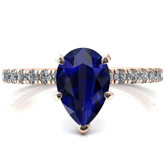 Fire Brilliance Rings Sicili Pear Blue Sapphire 5 Prong 34 Micro Pave Diamond Engagement Ring