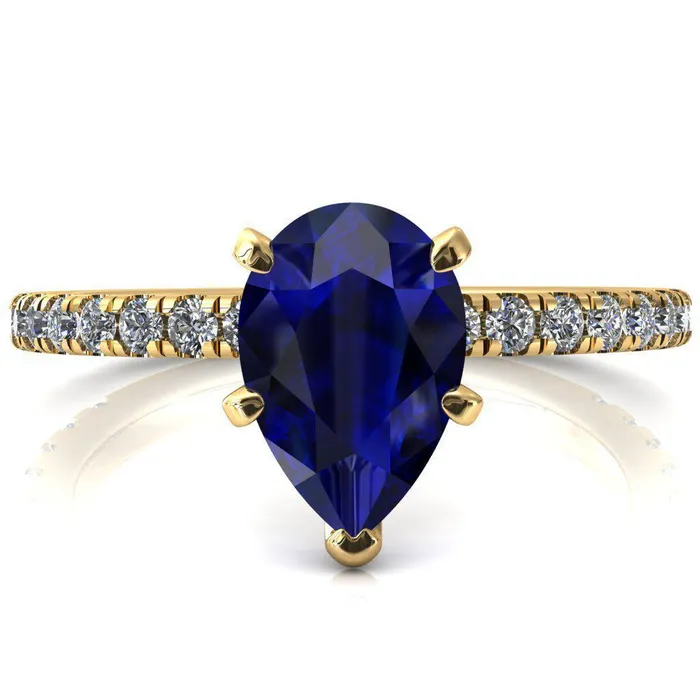 Fire Brilliance Rings Sicili Pear Blue Sapphire 5 Prong 34 Micro Pave Diamond Engagement Ring