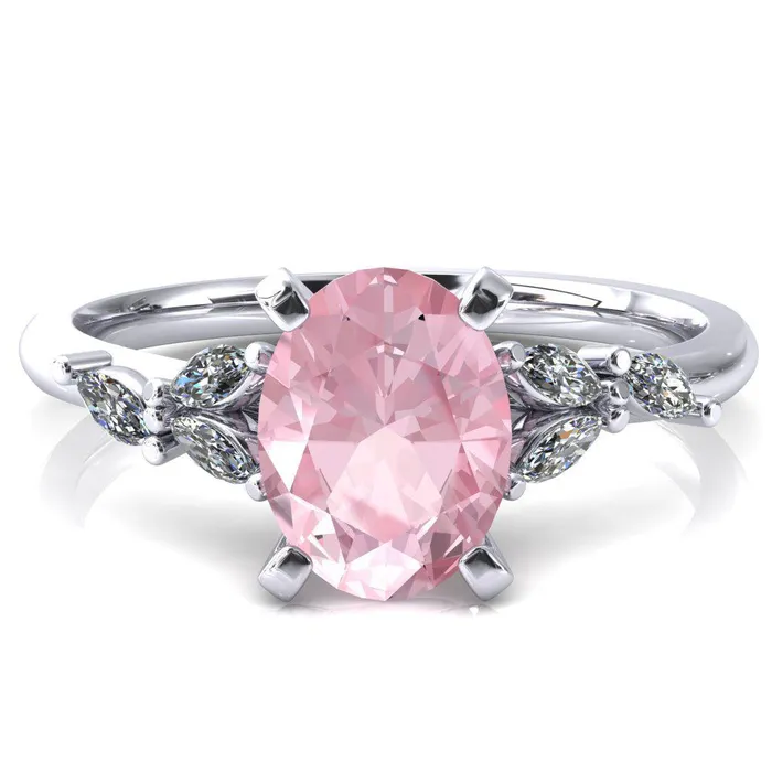 Fire Brilliance Rings Sigrid Oval Pink Sapphire 4 Prong Marquise Diamond Side Ring Fire Brilliance Rings Sigrid Oval Pink Sapphire 4 Prong Marquise Diamond Side Ring