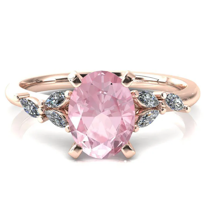 Fire Brilliance Rings Sigrid Oval Pink Sapphire 4 Prong Marquise Diamond Side Ring