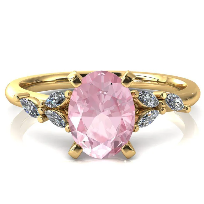 Fire Brilliance Rings Sigrid Oval Pink Sapphire 4 Prong Marquise Diamond Side Ring