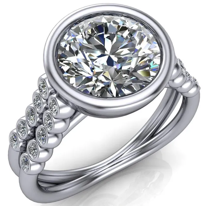 Fire Brilliance Rings Starfire Round Center Stone Multi Side Bezel Split Shank Engagement Ring Fire Brilliance Rings Starfire Round Center Stone Multi Side Bezel Split Shank Engagement Ring