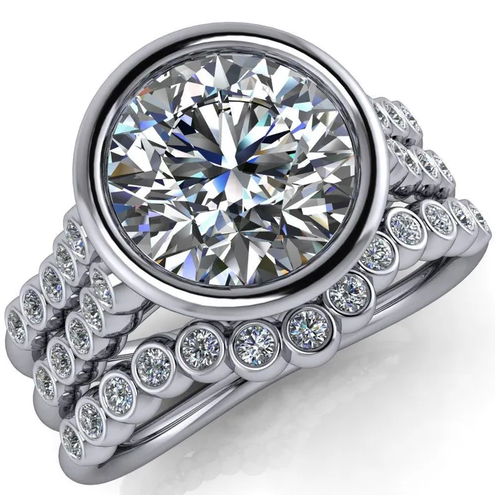 Fire Brilliance Rings Starfire Round Center Stone Multi Side Bezel Split Shank Engagement Ring
