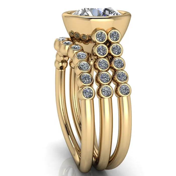 Fire Brilliance Rings Starfire Round Center Stone Multi Side Bezel Split Shank Engagement Ring