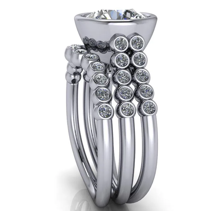 Fire Brilliance Rings Starfire Round Center Stone Multi Side Bezel Split Shank Engagement Ring