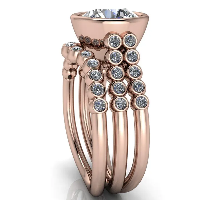 Fire Brilliance Rings Starfire Round Center Stone Multi Side Bezel Split Shank Engagement Ring