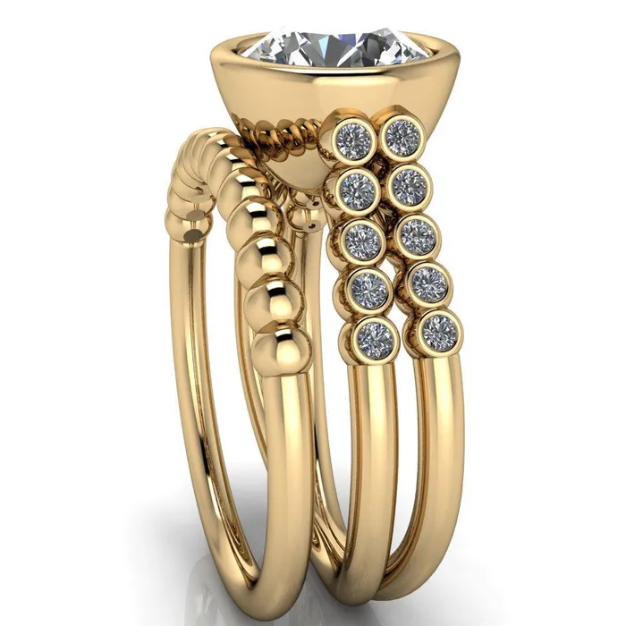 Fire Brilliance Rings Starfire Round Center Stone Multi Side Bezel Split Shank Engagement Ring