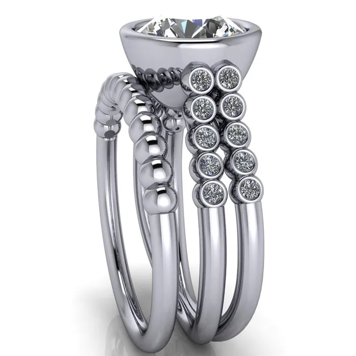 Fire Brilliance Rings Starfire Round Center Stone Multi Side Bezel Split Shank Engagement Ring