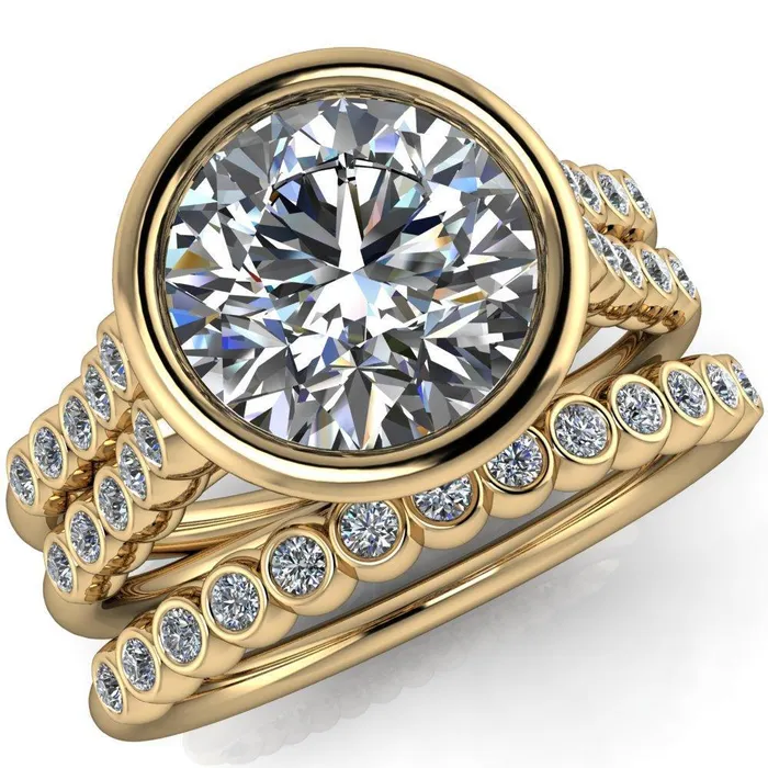 Fire Brilliance Rings Starfire Round Center Stone Multi Side Bezel Split Shank Engagement Ring