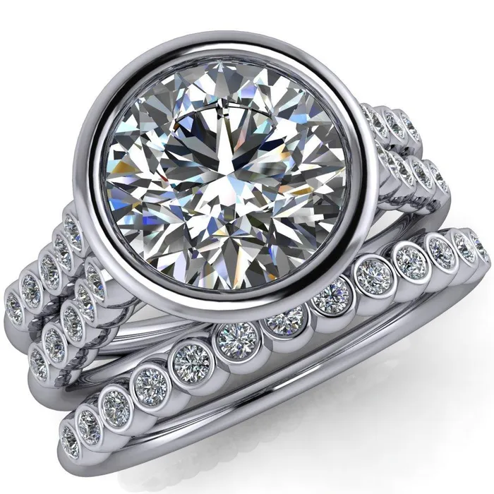 Fire Brilliance Rings Starfire Round Center Stone Multi Side Bezel Split Shank Engagement Ring