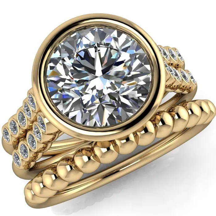 Fire Brilliance Rings Starfire Round Center Stone Multi Side Bezel Split Shank Engagement Ring