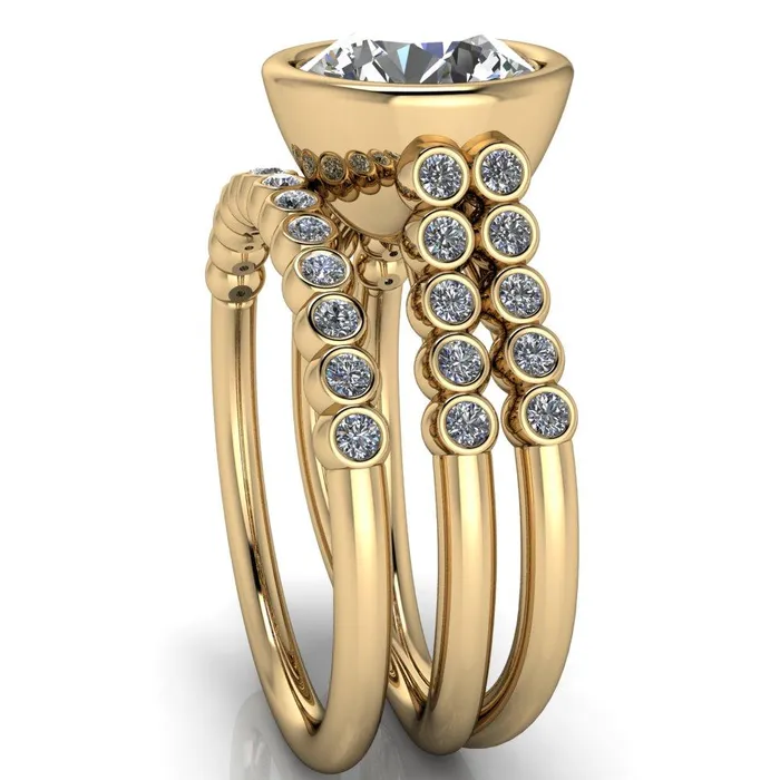 Fire Brilliance Rings Starfire Round Center Stone Multi Side Bezel Split Shank Engagement Ring
