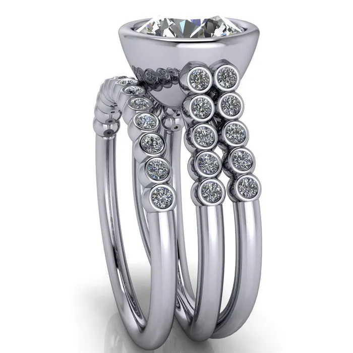 Fire Brilliance Rings Starfire Round Center Stone Multi Side Bezel Split Shank Engagement Ring
