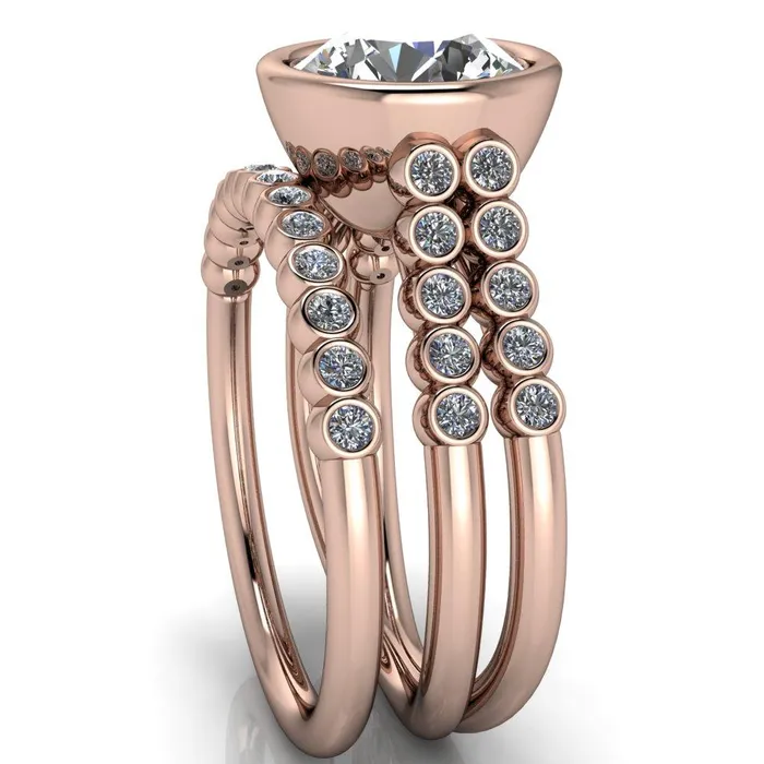 Fire Brilliance Rings Starfire Round Center Stone Multi Side Bezel Split Shank Engagement Ring