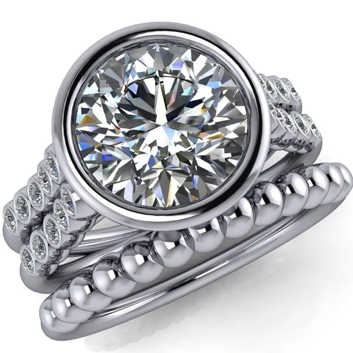 Fire Brilliance Rings Starfire Round Center Stone Multi Side Bezel Split Shank Engagement Ring
