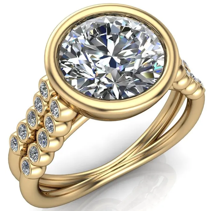 Fire Brilliance Rings Starfire Round Center Stone Multi Side Bezel Split Shank Engagement Ring