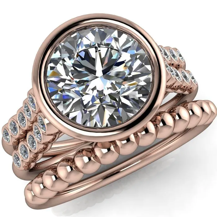 Fire Brilliance Rings Starfire Round Center Stone Multi Side Bezel Split Shank Engagement Ring