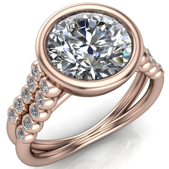 Fire Brilliance Rings Starfire Round Center Stone Multi Side Bezel Split Shank Engagement Ring
