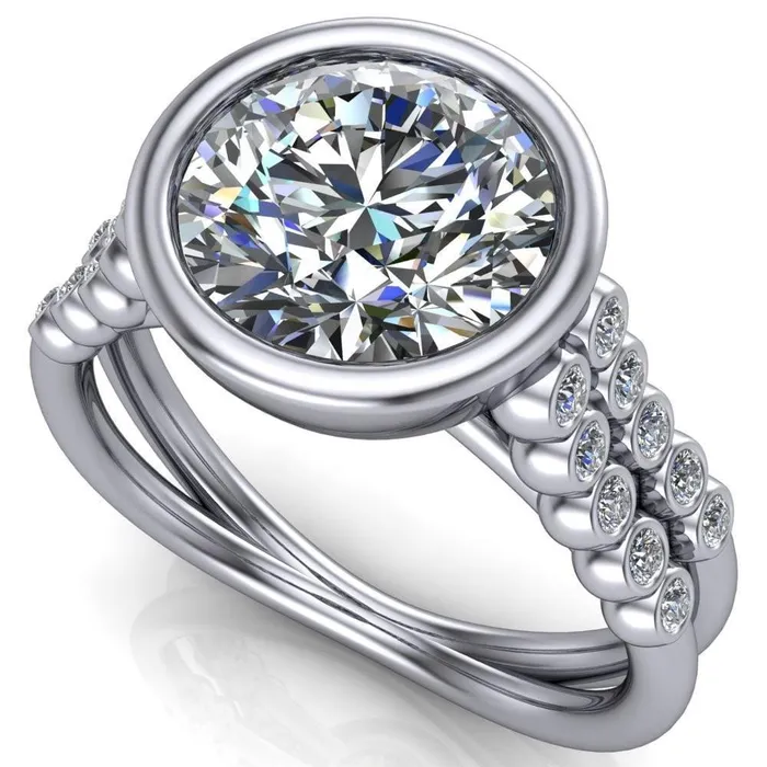 Fire Brilliance Rings Starfire Round Center Stone Multi Side Bezel Split Shank Engagement Ring