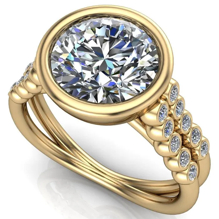 Fire Brilliance Rings Starfire Round Center Stone Multi Side Bezel Split Shank Engagement Ring