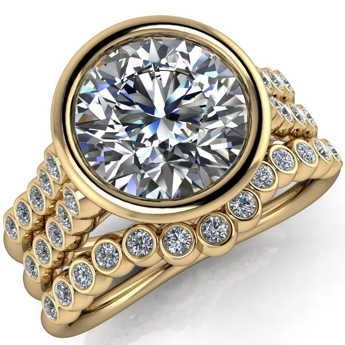 Fire Brilliance Rings Starfire Round Center Stone Multi Side Bezel Split Shank Engagement Ring