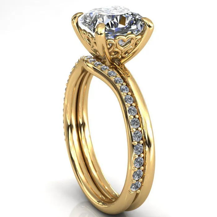 Fire Brilliance Rings Sweet Cushion Center Stone Central Heart Arabesque Engagement Ring