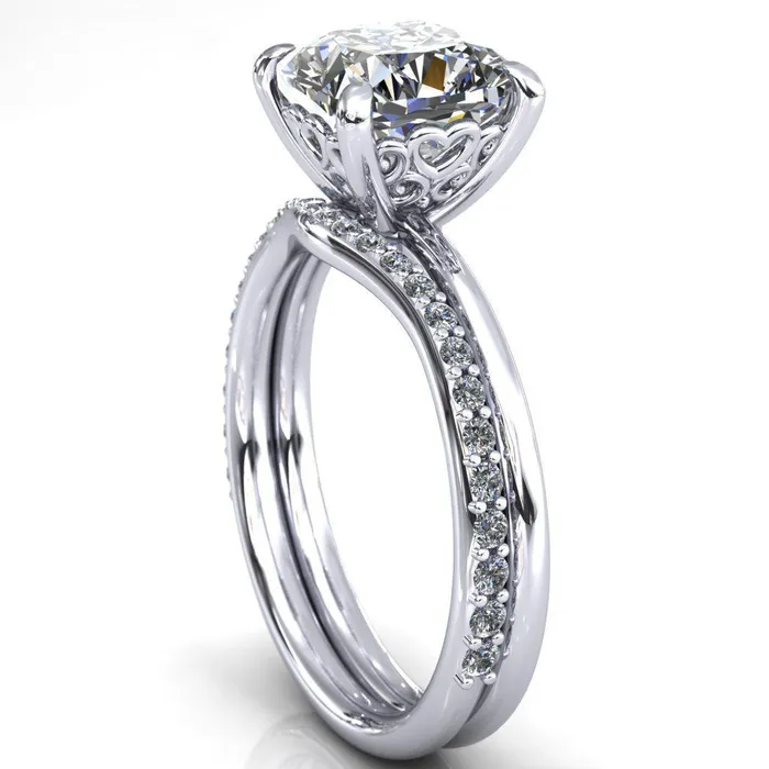 Fire Brilliance Rings Sweet Cushion Center Stone Central Heart Arabesque Engagement Ring