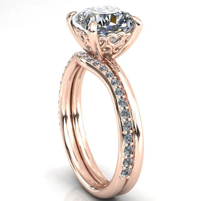 Fire Brilliance Rings Sweet Cushion Center Stone Central Heart Arabesque Engagement Ring