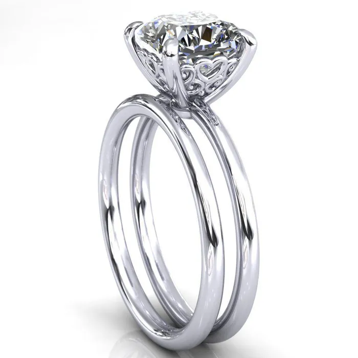 Fire Brilliance Rings Sweet Cushion Center Stone Central Heart Arabesque Engagement Ring