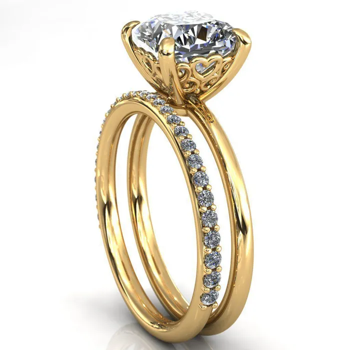 Fire Brilliance Rings Sweet Cushion Center Stone Central Heart Arabesque Engagement Ring