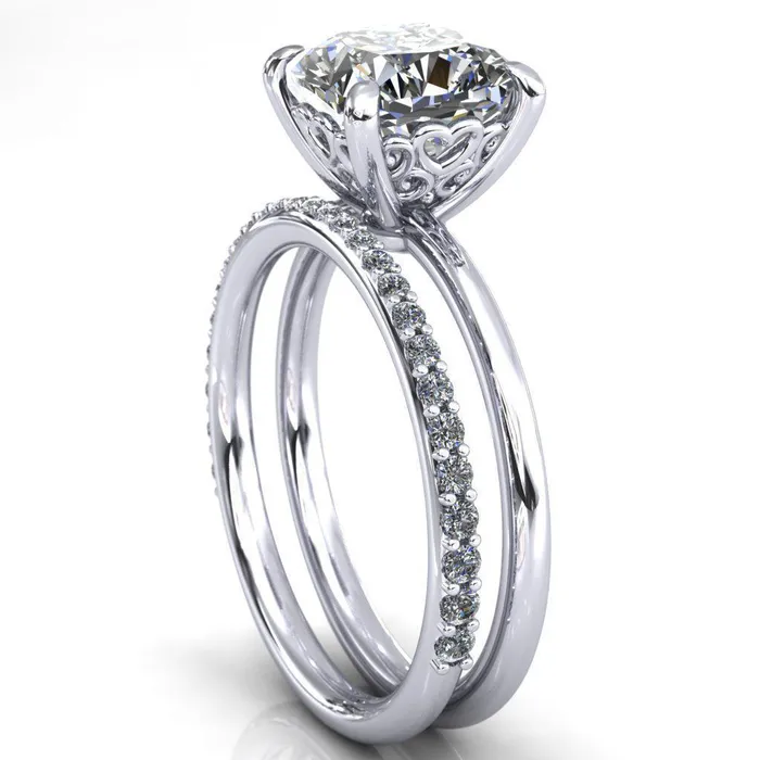 Fire Brilliance Rings Sweet Cushion Center Stone Central Heart Arabesque Engagement Ring