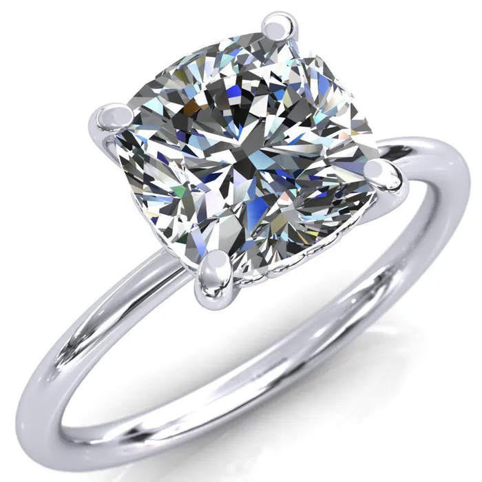 Fire Brilliance Rings Sweet Cushion Center Stone Central Heart Arabesque Engagement Ring