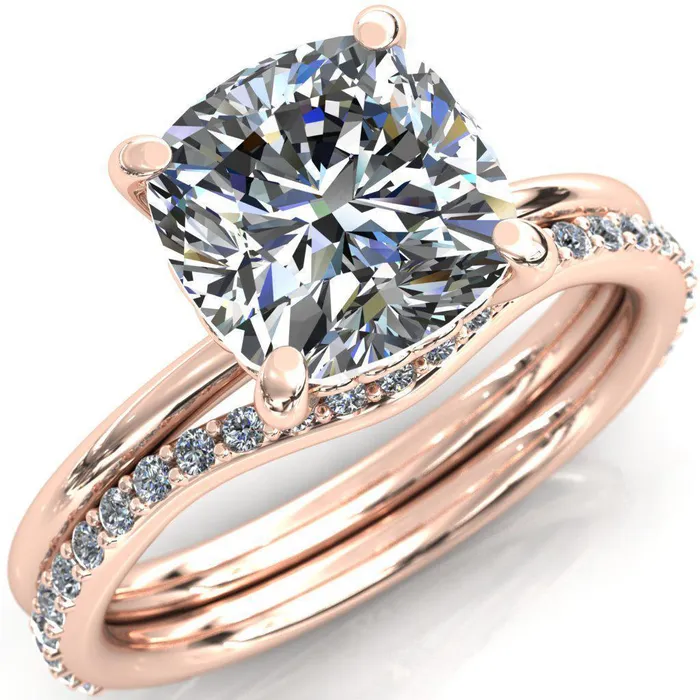 Fire Brilliance Rings Sweet Cushion Center Stone Central Heart Arabesque Engagement Ring