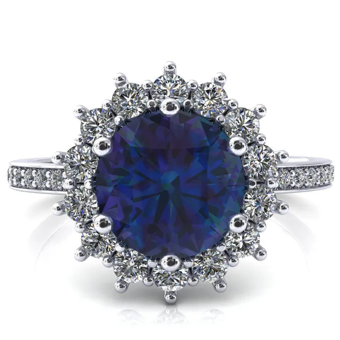 Fire Brilliance Rings The Duchess Round Alexandrite 6 Prong Diamond Cluster Halo Ring Fire Brilliance Rings The Duchess Round Alexandrite 6 Prong Diamond Cluster Halo Ring