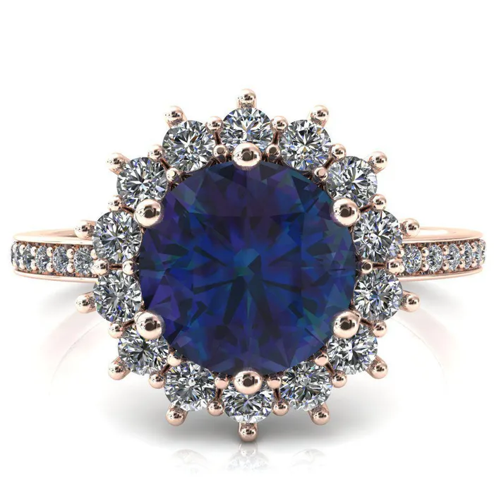 Fire Brilliance Rings The Duchess Round Alexandrite 6 Prong Diamond Cluster Halo Ring