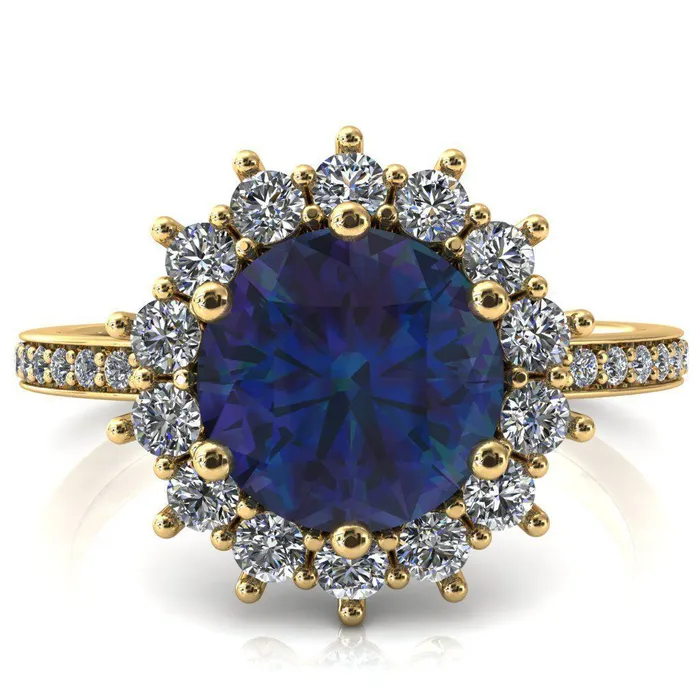 Fire Brilliance Rings The Duchess Round Alexandrite 6 Prong Diamond Cluster Halo Ring