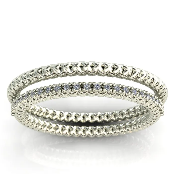 Fire Brilliance Rings Tie the Knot Round Cut Gems Couples Full Eternity Matching TwoBand Set