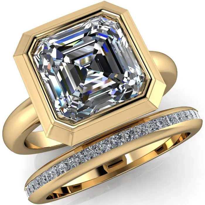 Fire Brilliance Rings Vega Asscher Moissanite Full Bezel Engagement Ring