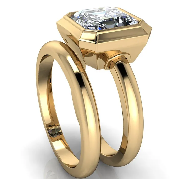 Fire Brilliance Rings Vega Asscher Moissanite Full Bezel Engagement Ring