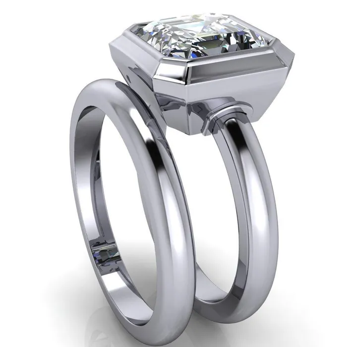 Fire Brilliance Rings Vega Asscher Moissanite Full Bezel Engagement Ring