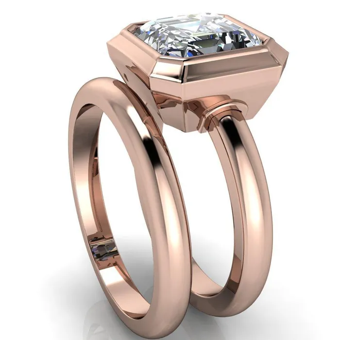 Fire Brilliance Rings Vega Asscher Moissanite Full Bezel Engagement Ring