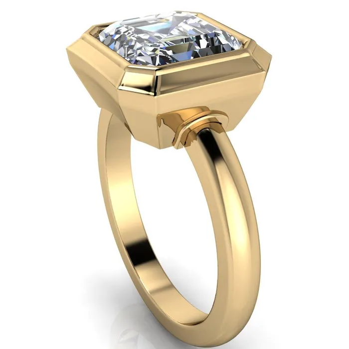 Fire Brilliance Rings Vega Asscher Moissanite Full Bezel Engagement Ring