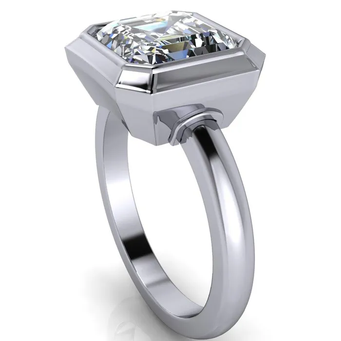 Fire Brilliance Rings Vega Asscher Moissanite Full Bezel Engagement Ring
