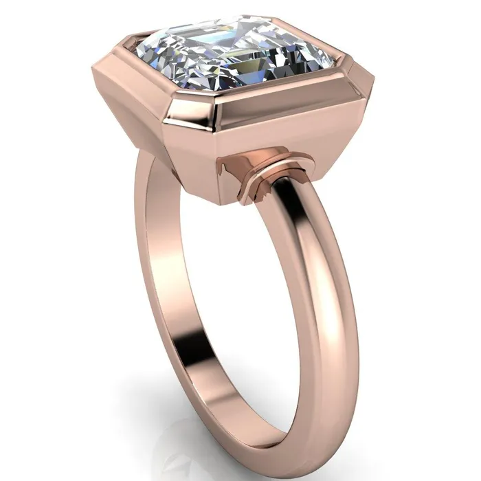Fire Brilliance Rings Vega Asscher Moissanite Full Bezel Engagement Ring